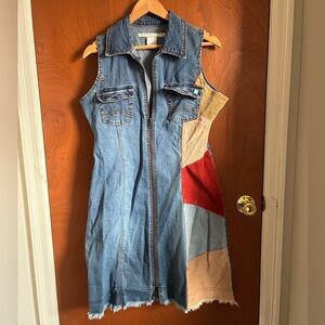 70’s Inspired Denim Zip Front Patchwork Dress